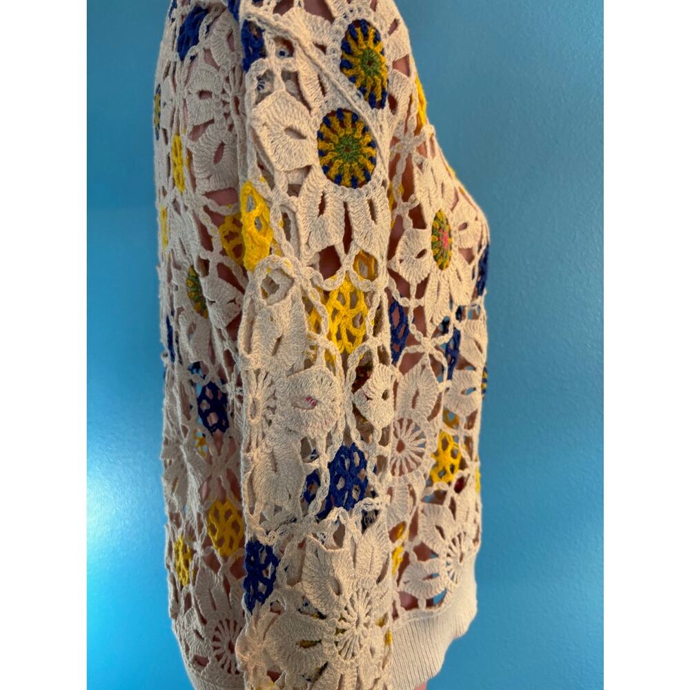 Desigual Floral Crochet Pullover Top Open Boho Cotton Blend Keyhole Back XS - Picture 5 of 10